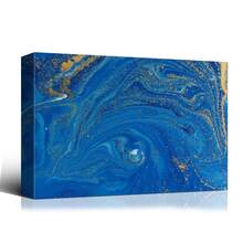 1 Piece Framed Printed Canvas Wall Art Decor Cyan & Blue Abstract Gold Flakes Style , Abstract Watercolor Canvas Painting for Living room, Bedroom Decor-Ready to Hang - 0003 - 查看 2