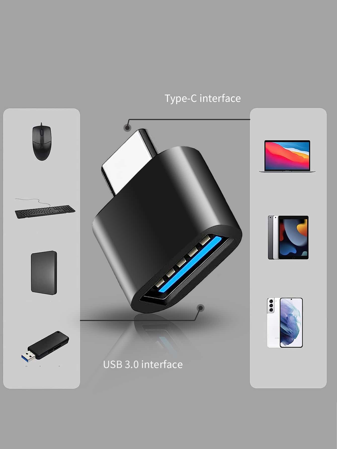 USBC至USB適配器USBC男性至USB2.0女性適配器與 iMac 兼容2021iPad2021 - 黑色 - 查看 1