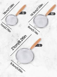 日式304不銹鋼木柄漏勺多功能過濾茶葉、麵粉、豆漿、湯渣、炸油渣、榨汁，1入組 - 銀色 - 查看 2