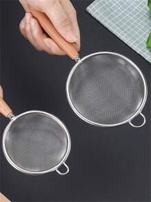 日式304不銹鋼木柄漏勺多功能過濾茶葉、麵粉、豆漿、湯渣、炸油渣、榨汁，1入組 - 銀色 - 查看 5