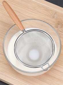 日式304不銹鋼木柄漏勺多功能過濾茶葉、麵粉、豆漿、湯渣、炸油渣、榨汁，1入組 - 銀色 - 查看 7