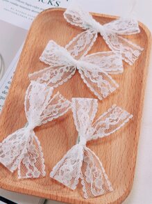 优雅蕾丝蝴蝶结发夹，4个装，蝴蝶结细节，情人节礼物，发爪夹，发卡，上学用品，大学，女士冬季装扮，蝴蝶结，可爱，发饰，头饰，发夹 - 白色 - 查看 5