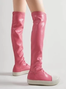 厚底弹力过膝长靴，时尚修身过膝长靴，休闲粉色运动靴 - 粉色 - 查看 7