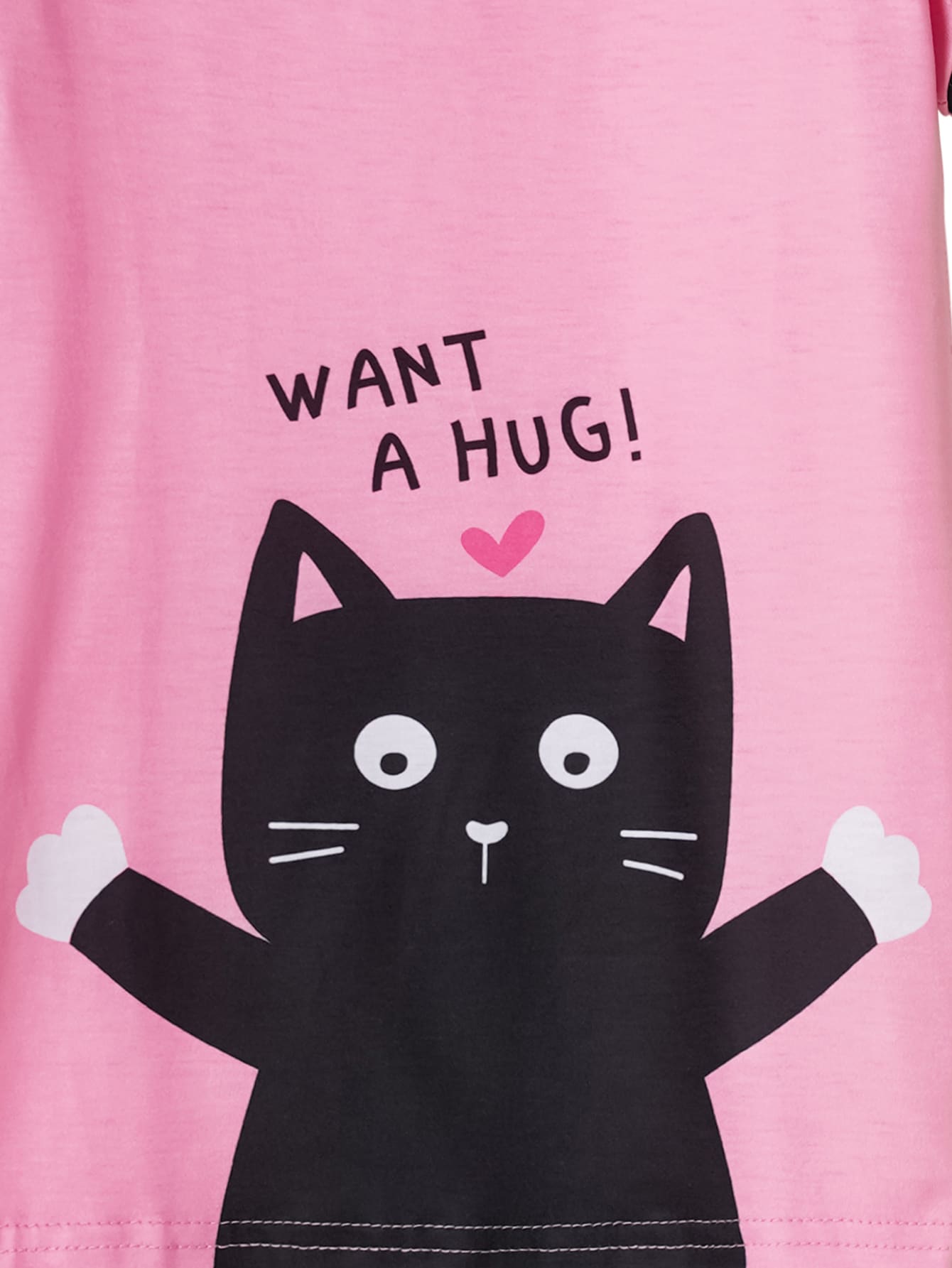 2pcs Tween Girl Cute Cat Pattern Short Sleeve & Long Pants Sleepwear