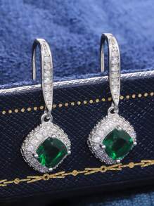 一对优雅的立方氧化锆水滴耳环，适合女性佩戴，适用于婚礼、订婚、周年纪念、派对、情人节和其他场合。 - 綠色 - 查看 7