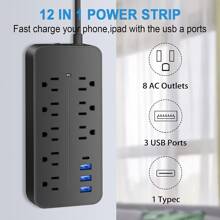 素色3.93英寸12合1多功能出口保護電源板 - 黑色 - 查看 1