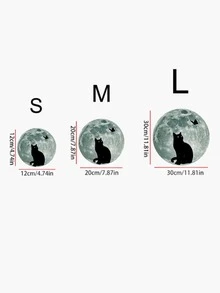 1入組貓和月亮夜光牆貼PVC防水自黏式臥室裝飾牆紙 - 藍色 - 查看 4