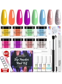 LIMEGIRL Bột Bộ dụng cụ móng tay , Tiếng Pháp Làm móng tay Acrylic Bột Hệ thống , Đèn đinh Cần thiết , Bao gồm Móng tay , Móng tay Đầu tiên , Cơ sở áo , , Áo áo Và Chải - Màu be - Xem 1