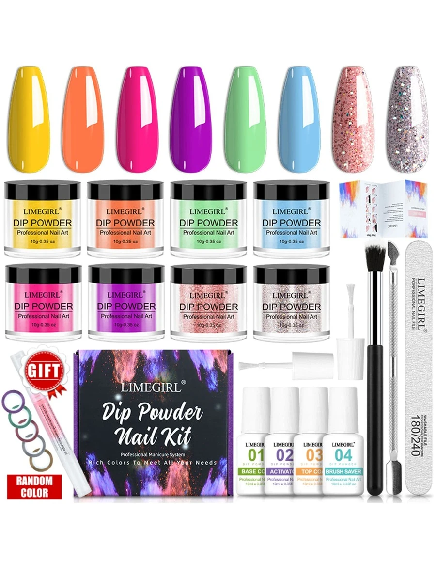 LIMEGIRL Bột Bộ dụng cụ móng tay , Tiếng Pháp Làm móng tay Acrylic Bột Hệ thống , Đèn đinh Cần thiết , Bao gồm Móng tay , Móng tay Đầu tiên , Cơ sở áo , , Áo áo Và Chải - Màu be - Xem 1