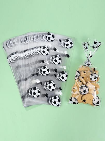 25/50/100pcs Football Themed Party Candy Bags, Transparent Plastic Bags For Birthday Cookies, Gifts, Baked Goods, Party Supplies