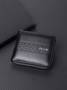DE LI BI Men's Short Black Business Wallet With Letter Print, Portable With Zipper - Black - View 1