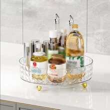 1 pieza 360 grados giratorio condimento Estante con Aceite , sal , salsa , almacenamiento , cocina Organizador - transparente - Ver 5