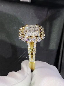 1 chiếc nhẫn đá Cubic Zirconia thời trang, quà tặng đám cưới, đính hôn, ngày Valentine cho nữ. - Vàng - Xem 4