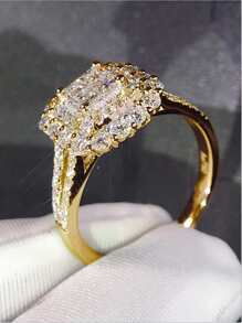 1 chiếc nhẫn đá Cubic Zirconia thời trang, quà tặng đám cưới, đính hôn, ngày Valentine cho nữ. - Vàng - Xem 3