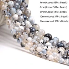 1 Sợi Tự nhiên Màu xám Ngọn lửa Mã não Hạt đá Tròn Lỏng lẻo Spacer Hạt Đối với Làm đồ trang sức 6/8/10mm DIY Vòng tay Thủ công - Xám - Xem 4