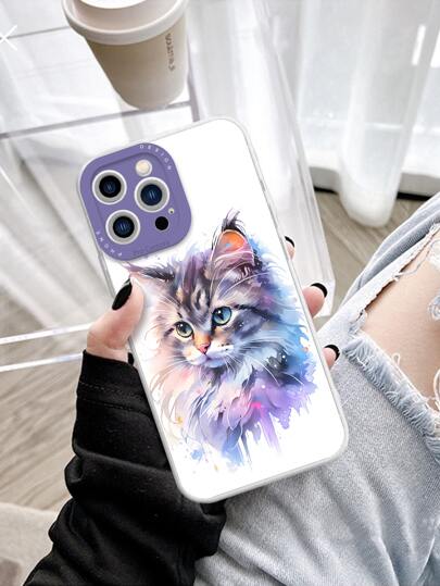 ホワイト & マルチカラーの猫パターン Tpu 電話ケース iPhone 用