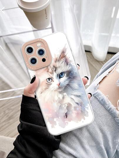 白地に猫の柄がついたTPU製のiPhone用の携帯ケース 1個