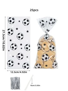 25/50/100个足球主题派对糖果袋，透明塑料袋，用于生日饼干、礼品、烘焙食品、派对用品 - 白色 - 查看 7