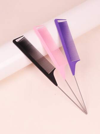 3件套不锈钢染发梳套装，适用于专业美发沙龙，包含发刷、梳子、美发工具、美发产品及配件，是理发店美容旅行必备品、返校季必备品、旅行度假必备品、女士美发配件、发刷、后梳、造型梳、卷发梳、边缘梳、梳子、梳发、发刷套装、梳发梳、卷发梳、解结梳、女士发刷、头发、旅行、美发产品、美发工具、美发用品、理发师、理发师配件、理发店、美发设备