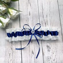 Navy Blue European & American Style Lace Garter With Heart-Shaped Rhinestone & Lace Leg Ring Wedding Bridal Accessory Cute Valentine's Day Valentines - Navy Blue - View 10