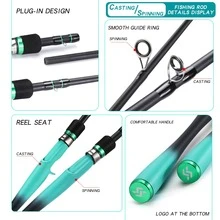 Sougayilang 鱼竿 1.8 米旋转/抛竿 碳纤维 4 节 4-10 磅鱼竿 适用于淡水钓鱼竿 - 綠色 - 查看 3