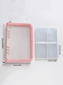 Zipper Closure A5 Loose-leaf Binder For 3-inch Photo Album With 6-holes, Stitched Edge - Pink - View 2