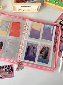 Zipper Closure A5 Loose-leaf Binder For 3-inch Photo Album With 6-holes, Stitched Edge - Pink - View 3
