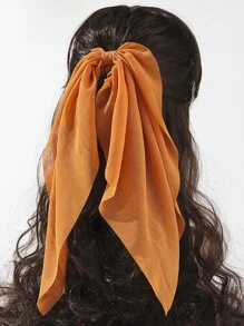 1入組女性橘色雪紡蝴蝶結髮圈適用於溫和,日常,度假和穿戴