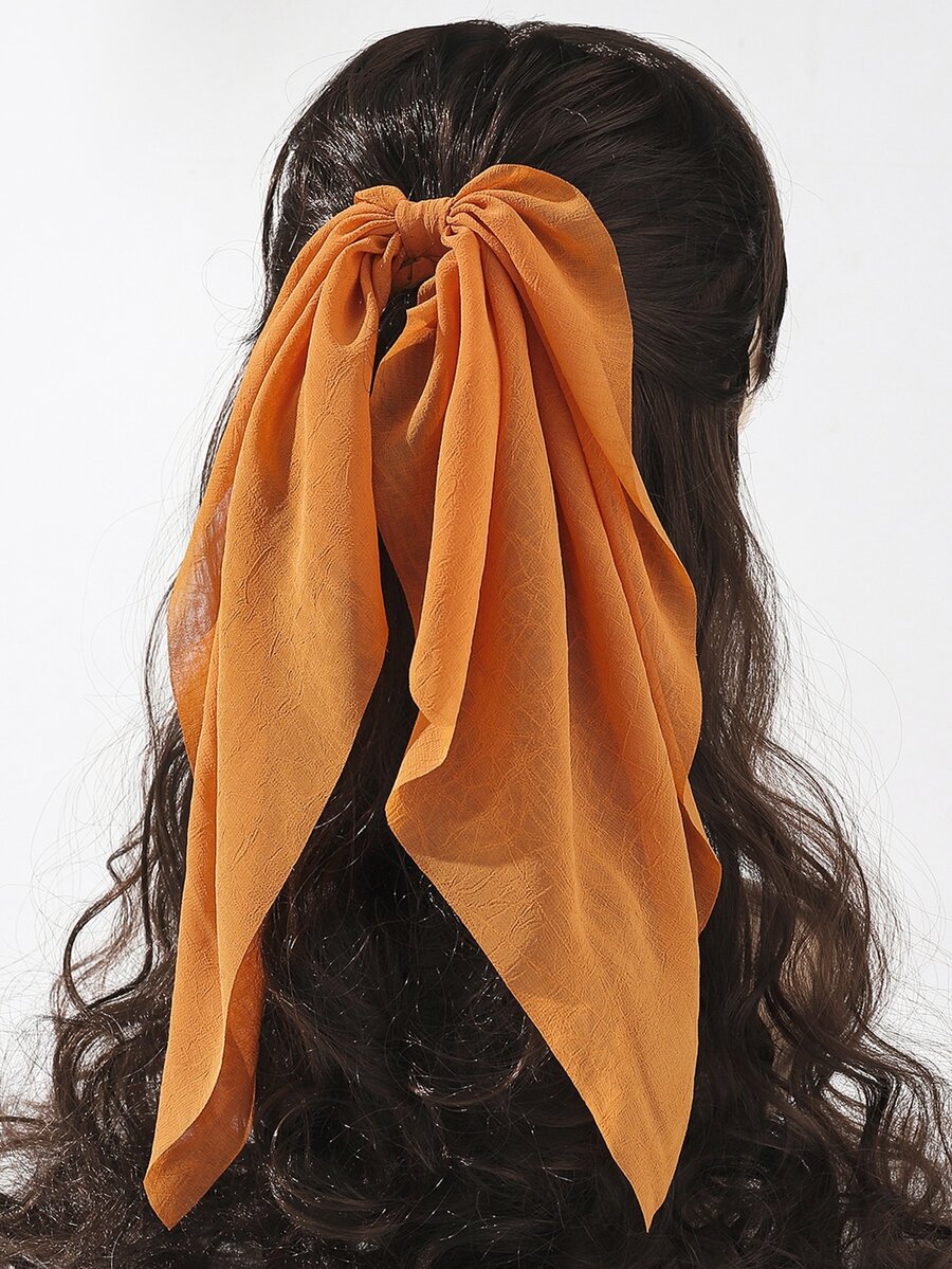 1入組女性橘色雪紡蝴蝶結髮圈適用於溫和,日常,度假和穿戴