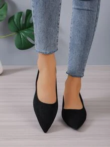 Elegant Black Slingback Flats For Women, Point Toe Faux Suede Flats - Black - View 4