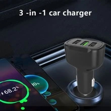 Cargador De Coche 3 En 1, Cargador Rápido Qc3.0, Adaptador De Carga Rápida, Cargador De Coche - Negro - Ver 2