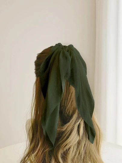 1個 女性用 グリーンシフォンリボンヘアスクランチェ バケーション、デイリーやカジュアルウェア バレンタインデー バレンタインスクランチェヘアタイ スクランチーヘアアクセサリー エラスティックバンド