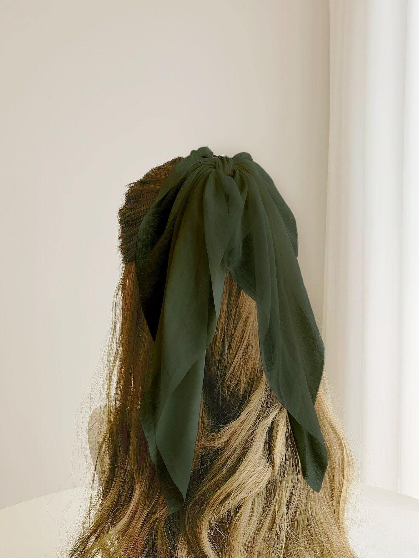 1 chiếc dây buộc tóc bằng ruy băng voan màu xanh lá cây dành cho nữ, thích hợp cho kỳ nghỉ, sử dụng hàng ngày hoặc thường ngày. Dây buộc tóc Valentine, phụ kiện tóc đuôi ngựa, dây chun co giãn, phụ kiện tóc tại nhà. - xanh quân đội - Xem 1