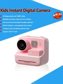 即時成像相機，可拍照/打印/自拍/錄影，最多可拍12000張1080p高清分辨率的照片，配備32GBTF存儲卡，支持多種語言切換，最佳假日禮物 - 粉色 - 查看 10