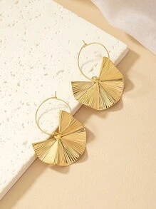 1pair Metallic Folded Leaf Design Earrings, Elegant & Versatile - Yellow Gold - View 3