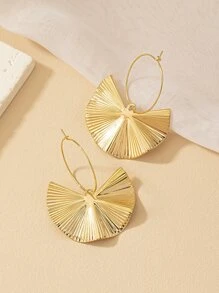 1pair Metallic Folded Leaf Design Earrings, Elegant & Versatile - Yellow Gold - View 4