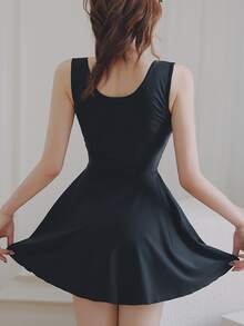 Solid Twist Front Tankini Summer Beach - Black - View 4