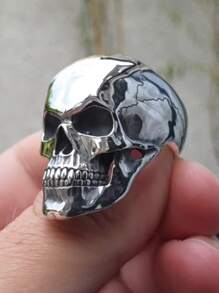 1入組嘻哈男士摩托車騎士圓環,骷髏形狀圓環,哥特式龐克金屬搖滾摩托車騎士配件 - 銀色 - 查看 2