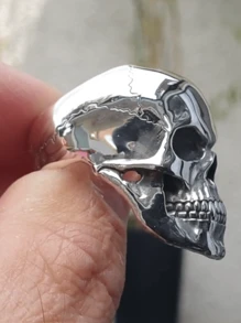 1入組嘻哈男士摩托車騎士圓環,骷髏形狀圓環,哥特式龐克金屬搖滾摩托車騎士配件 - 銀色 - 查看 3