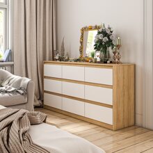 ECACAD Chest Of Drawers 9 Drawer Dresser, Wood Dresser 9 Drawer Chest - 原木色 - 查看 2