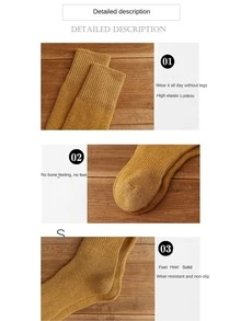 1pair Women's Thickened Winter Fleece Knee-high Socks In Red, Warm Black Long Socks - Red - View 10