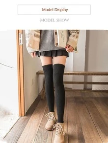 1pair Women's Thickened Winter Fleece Knee-high Socks In Red, Warm Black Long Socks - Red - View 6