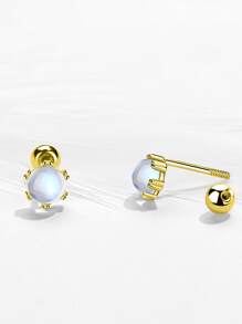 Stylever 3pcs/Set Moonstone Earrings & Ring Ladies Jewelry For Women 925 Sterling Silver Exquisite Fine Jewelry Set For Girls Wedding Prom Party Decor - Yellow Gold - View 5