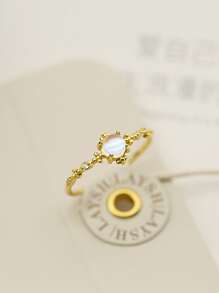 Stylever 3pcs/Set Moonstone Earrings & Ring Ladies Jewelry For Women 925 Sterling Silver Exquisite Fine Jewelry Set For Girls Wedding Prom Party Decor - Yellow Gold - View 4