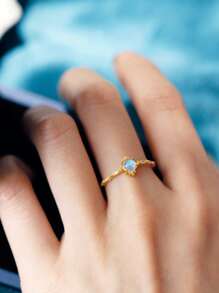 Stylever 3pcs/Set Moonstone Earrings & Ring Ladies Jewelry For Women 925 Sterling Silver Exquisite Fine Jewelry Set For Girls Wedding Prom Party Decor - Yellow Gold - View 2