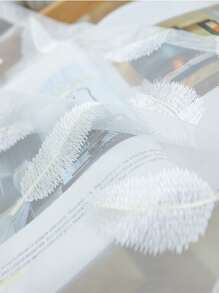 1pc White Dreamy Embroidered Feather Sheer Curtain Suitable For Bedroom And Living Room Decoration - White - View 9