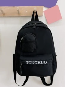 孩子們的大容量黑色後背包帶多口袋和拉鍊,合適的適用於學生日常使用和旅行 - 黑色 - 查看 4