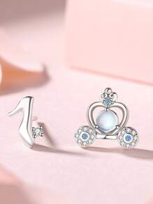 HuooNew 1雙設計風格925純銀馬車&水晶&鞋形狀耳環帶鑲嵌鑽石,A完美禮品適用於女孩 - 銀色 - 查看 3