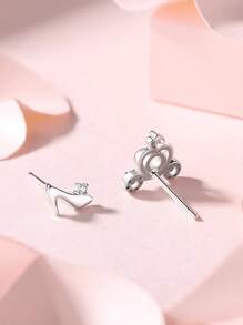 HuooNew 1雙設計風格925純銀馬車&水晶&鞋形狀耳環帶鑲嵌鑽石,A完美禮品適用於女孩 - 銀色 - 查看 2
