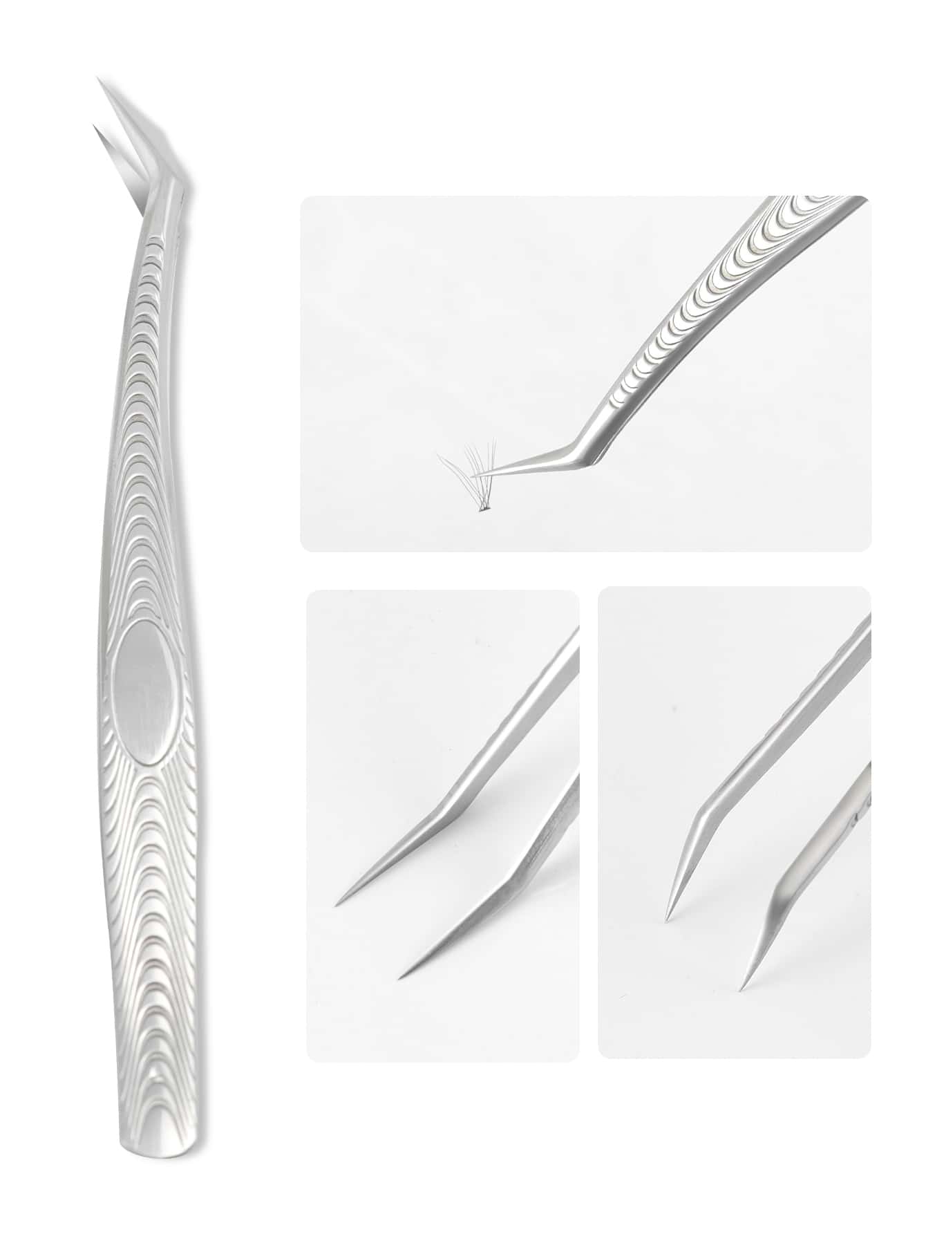 MISS SALLY 1支高精度不锈钢睫毛嫁接镊子 - 适用于2D-6D粗细及单根假睫毛嫁接，专业使用 - 銀色 - 查看 1